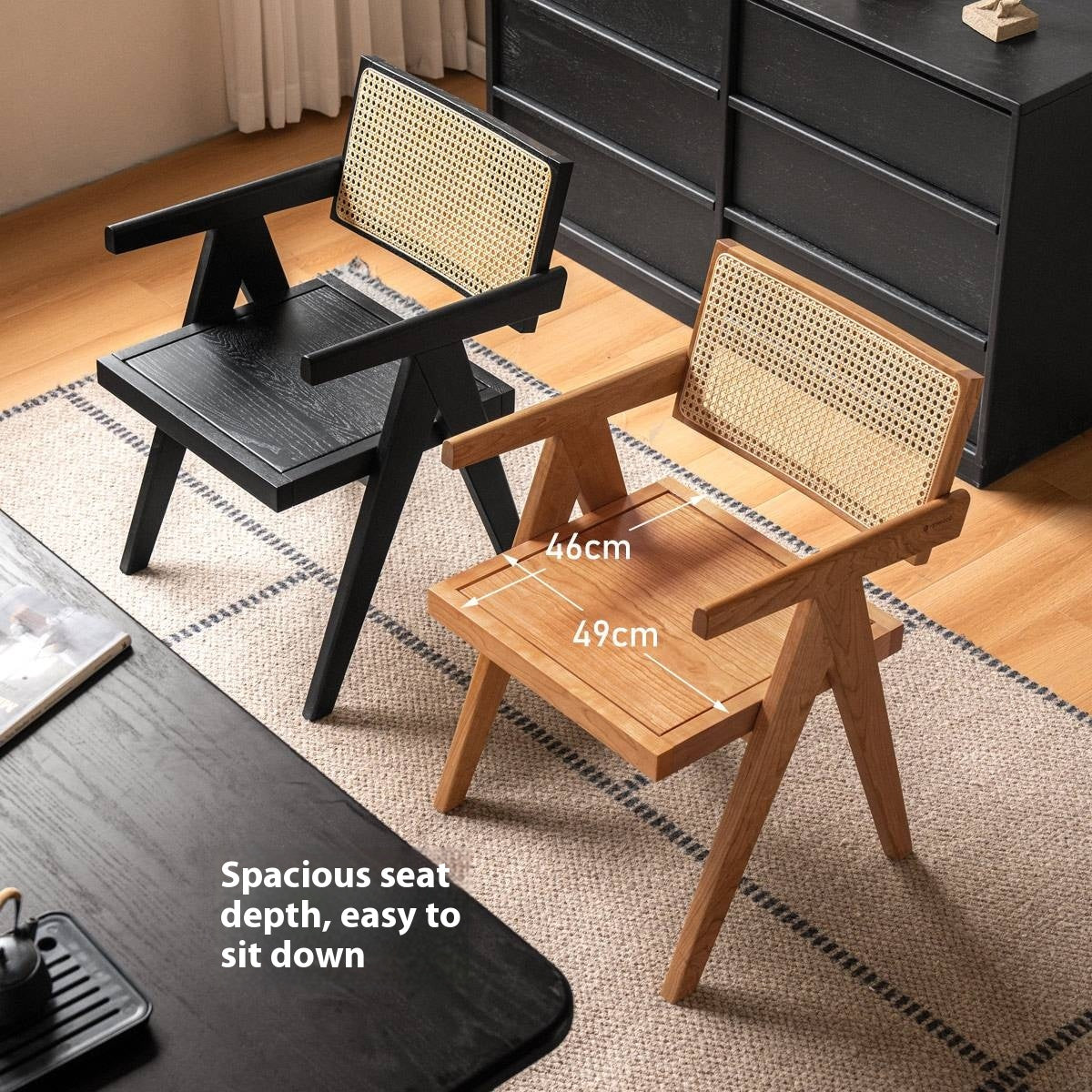 Oak Solid Wood Light Luxury Rattan Chair