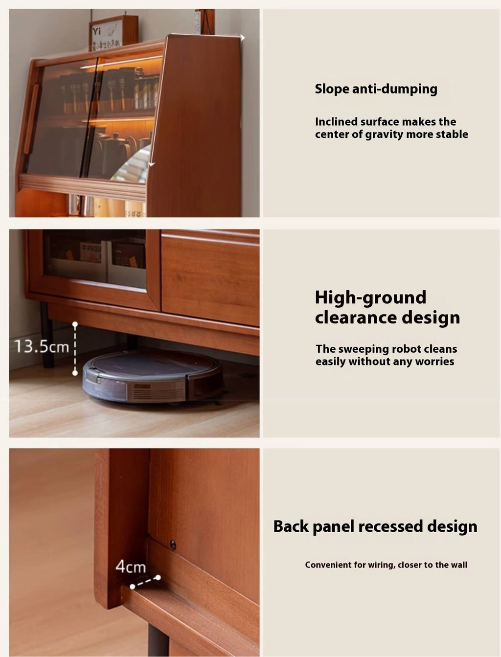 Poplar Solid Wood Antique Style Rock Board Buffet