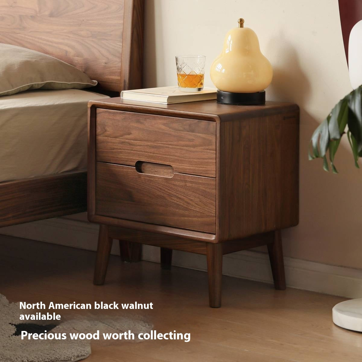 Black Walnut Solid Wood Modern Style Nightstand
