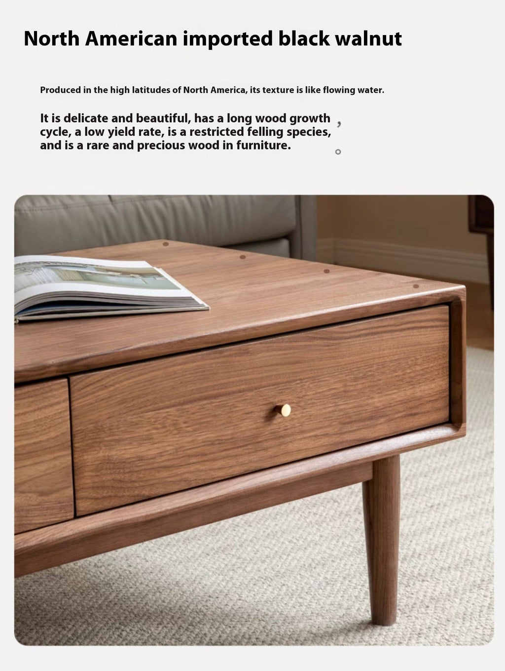 Golden Sandalwood, Black Walnut Solid Wood Rock Plate Tea Table