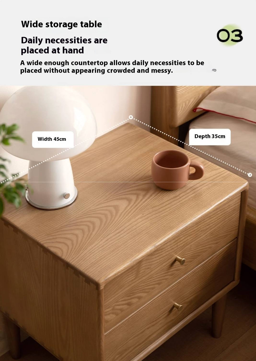 Ash, Cherry Solid Wood Modern Style Nightstand