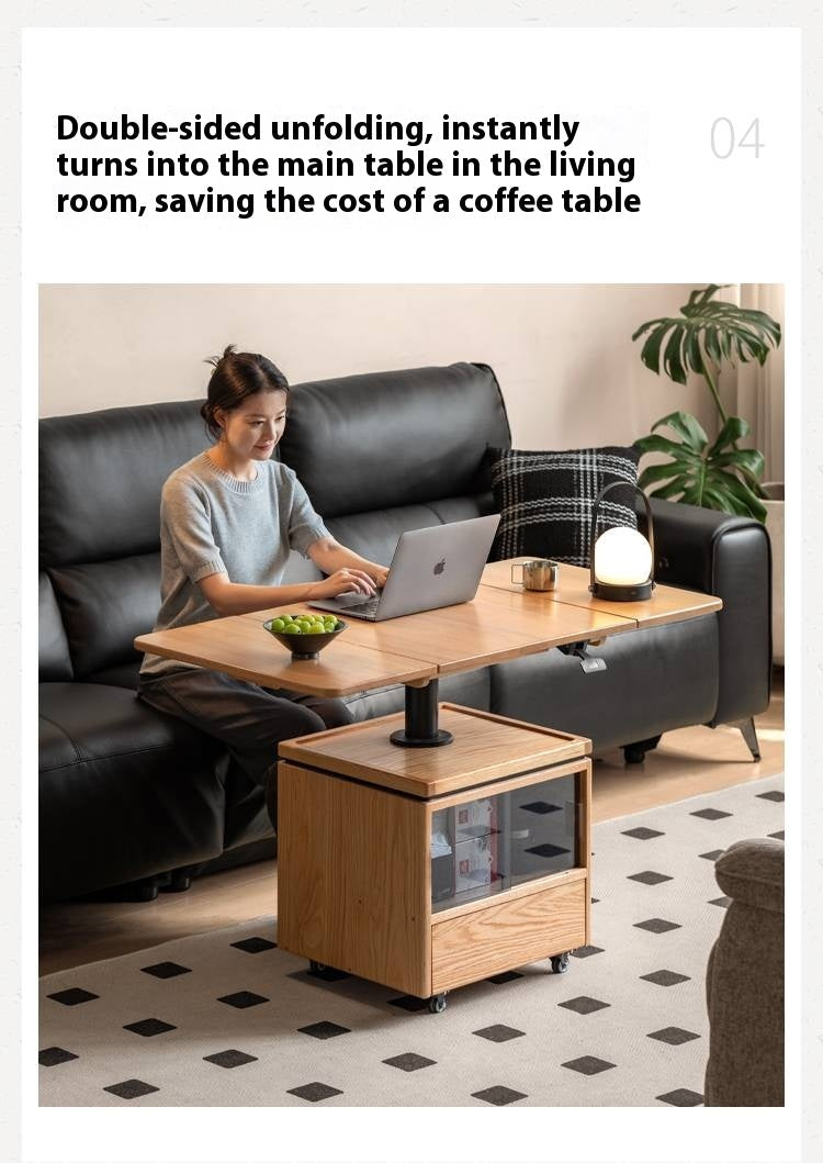 Oak Solid Wood Modern Style Lifting Mobile Coffee Table