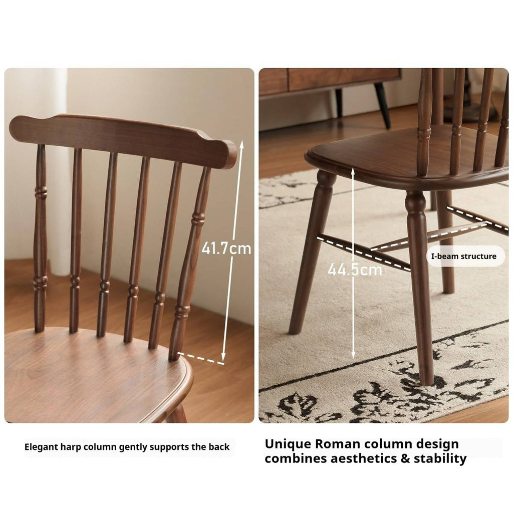 Set 4 pcs Black Walnut Solid Wood American Retro Style Dining Chair