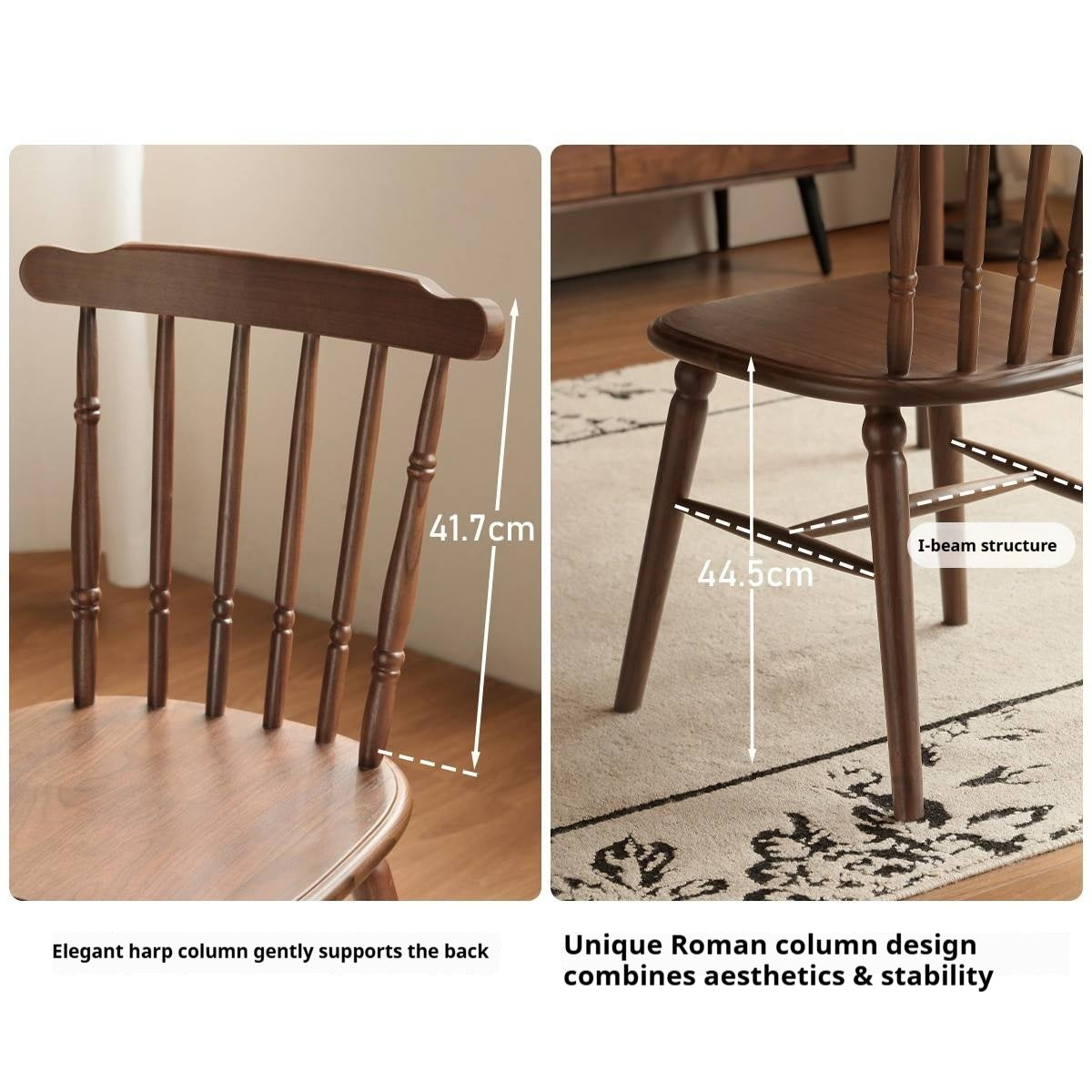 Set 4 pcs Black Walnut Solid Wood American Retro Style Dining Chair