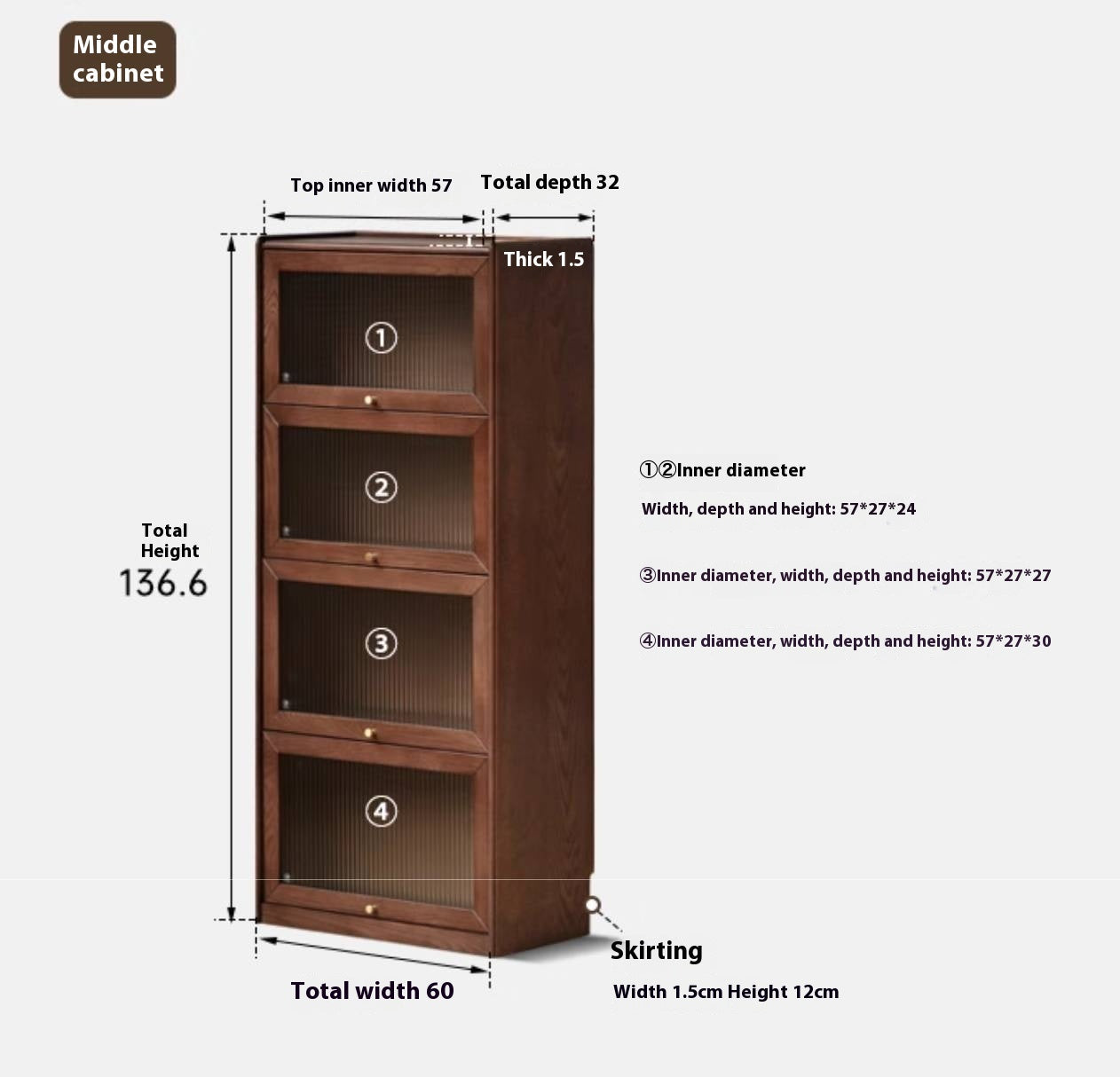 Oak Solid Wood Modern Glass Bookcase Combination