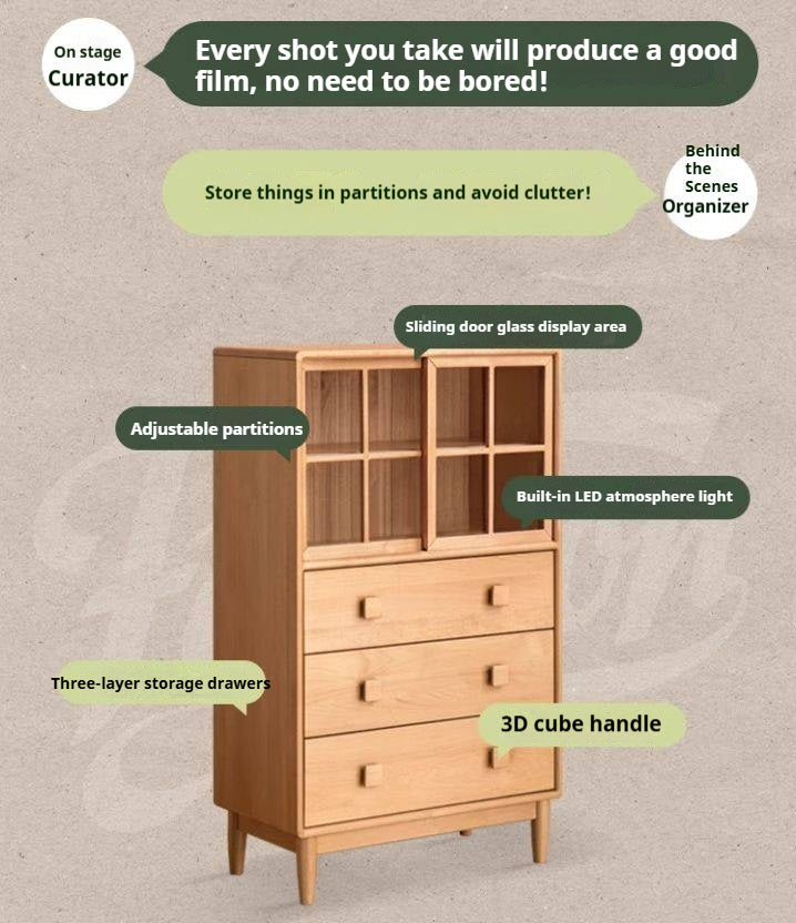 Beech Solid Wood Modern Simple with Light Storage Cabinet