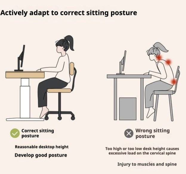 Beech Solid Wood Cream Style Study Electric Lift Desk