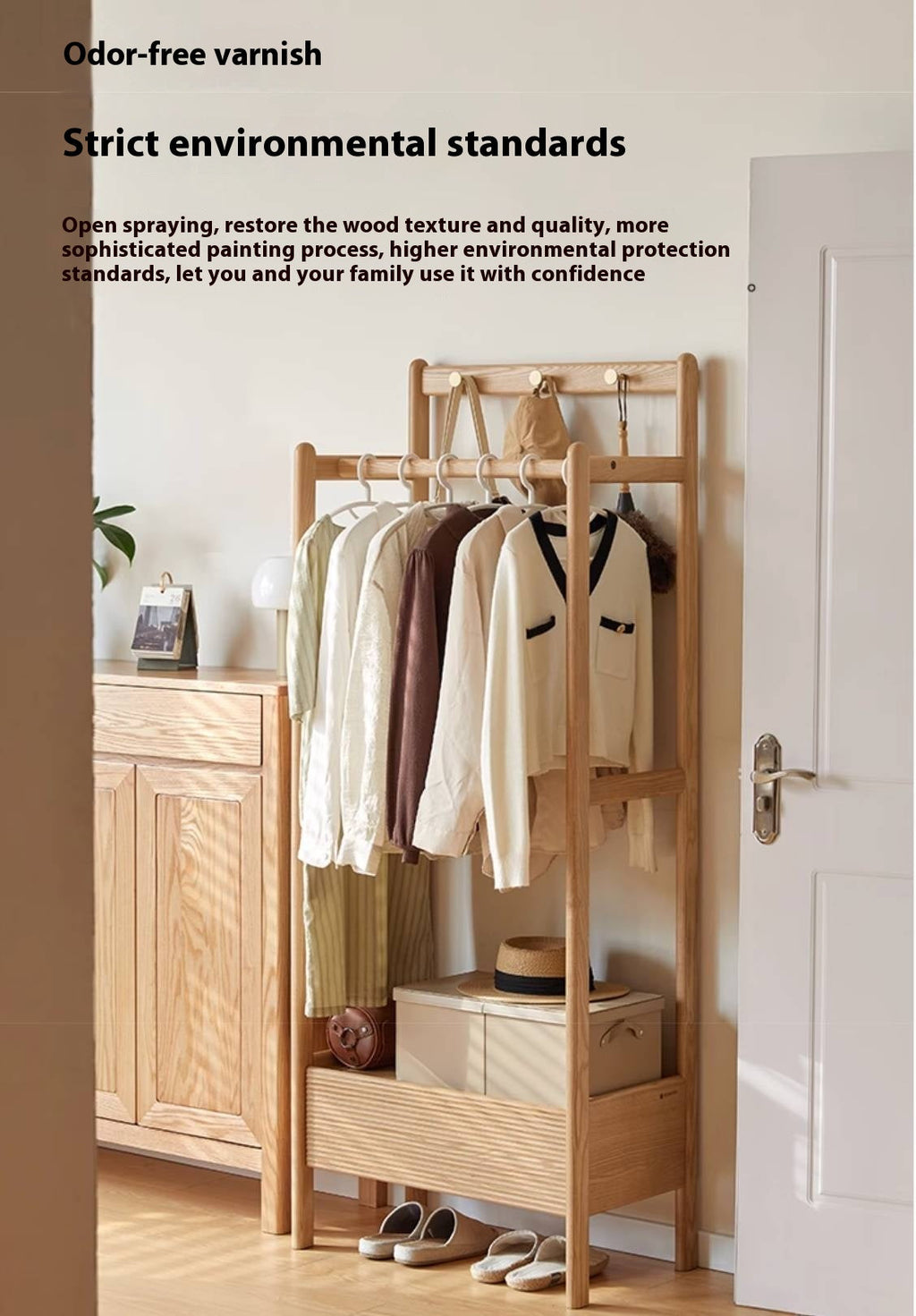 Ash Solid Wood Modern Style Hanger With Storage