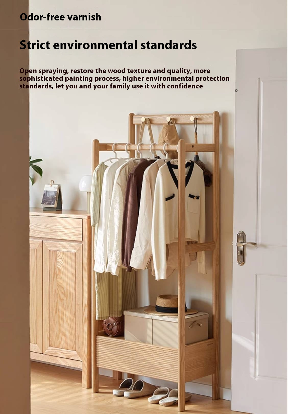 Ash Solid Wood Modern Style Hanger With Storage