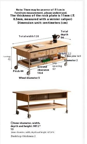 Oak Solid Wood Modern Mobile Coffee Table