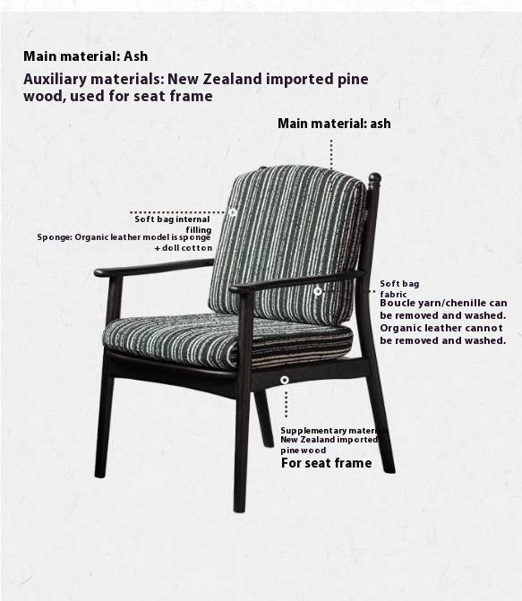 Poplar Solid Wood French Retro Black Backrest Soft Armchair