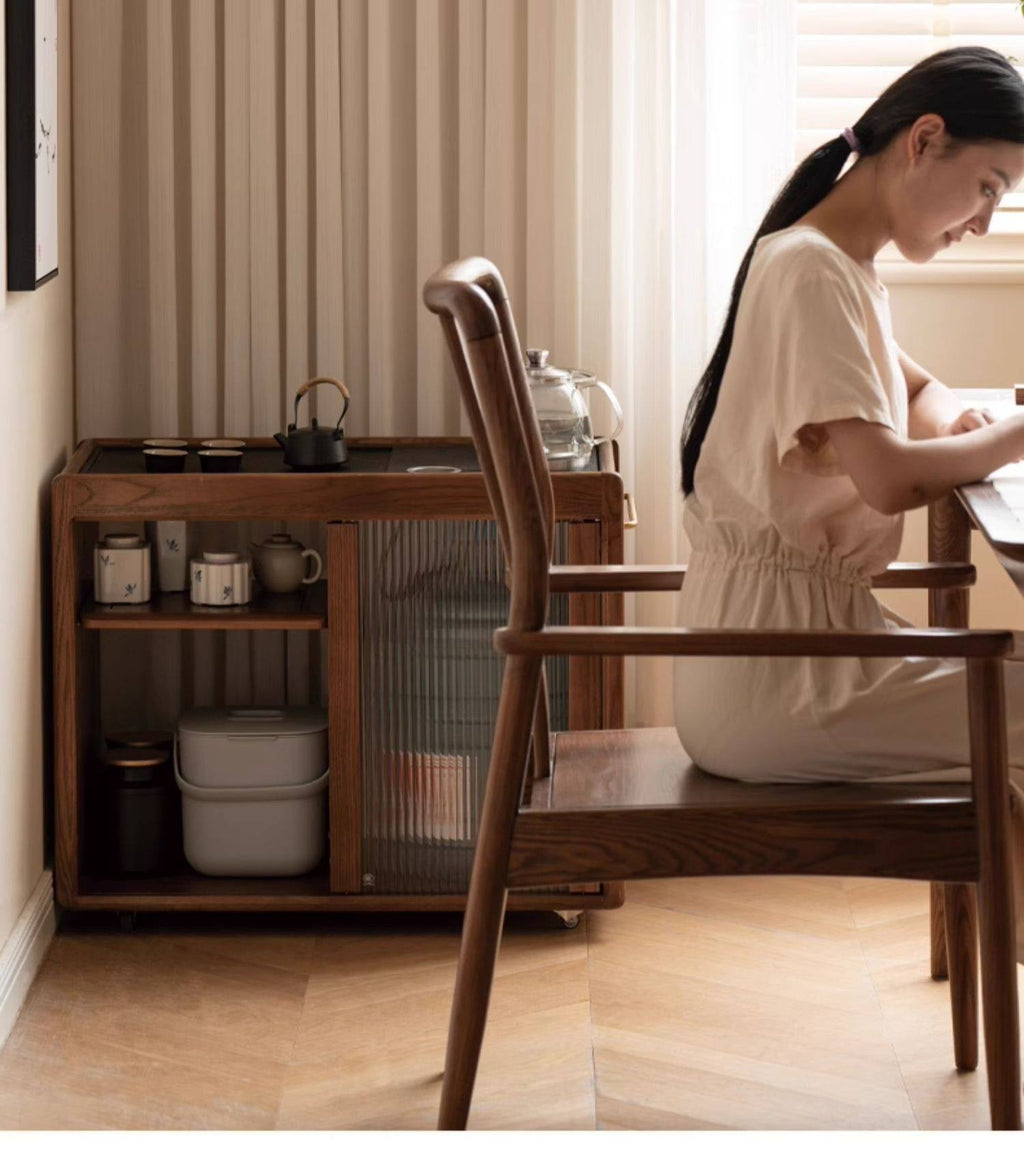 Ash, Oak, Black Walnut Solid Wood Mobile Side Tea Cabinet
