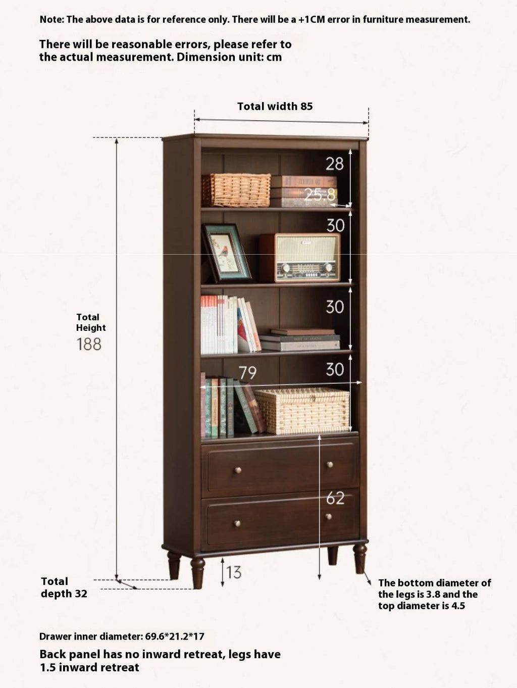 Poplar, Black Walnut Solid Wood American Style Bookcase