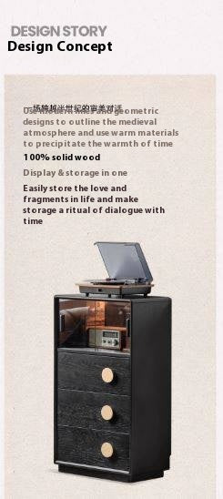 Ash Solid Wood Black Floor Standing Side Cabinet