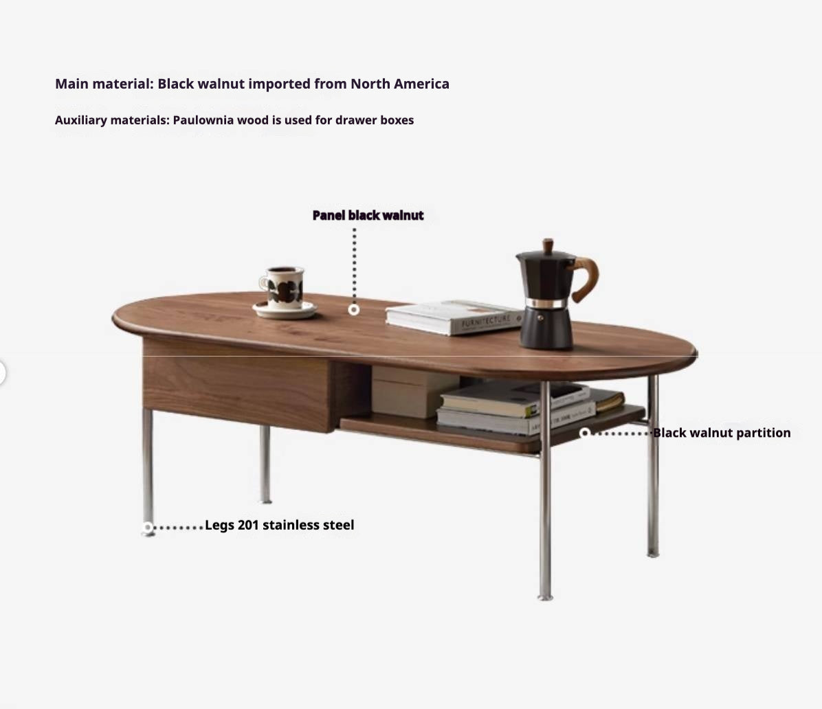 Black Walnut Solid Wood Italian Light Luxury Style Coffee Table