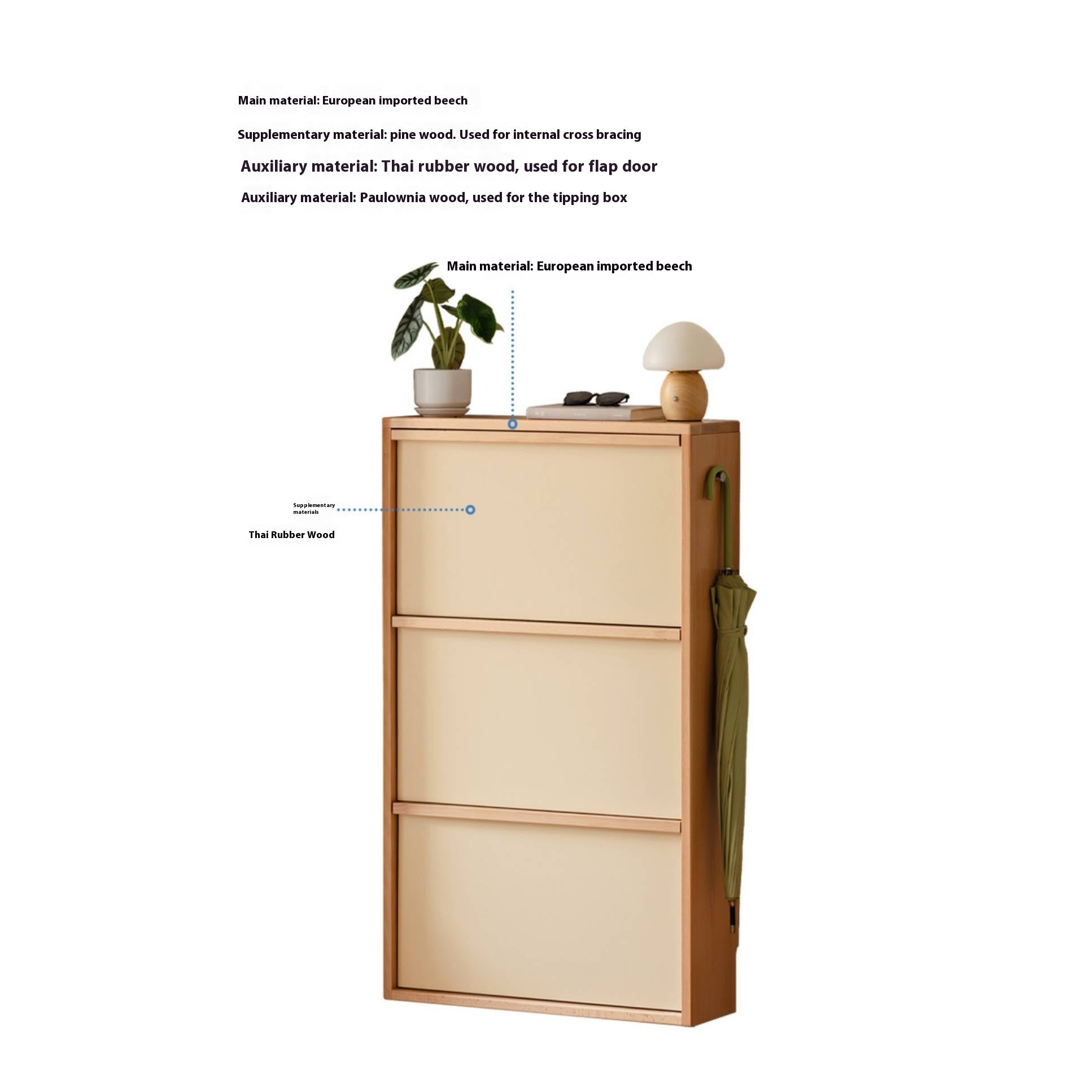 Beech Solid Wood Shoe Cabinet Hallway Cabinet