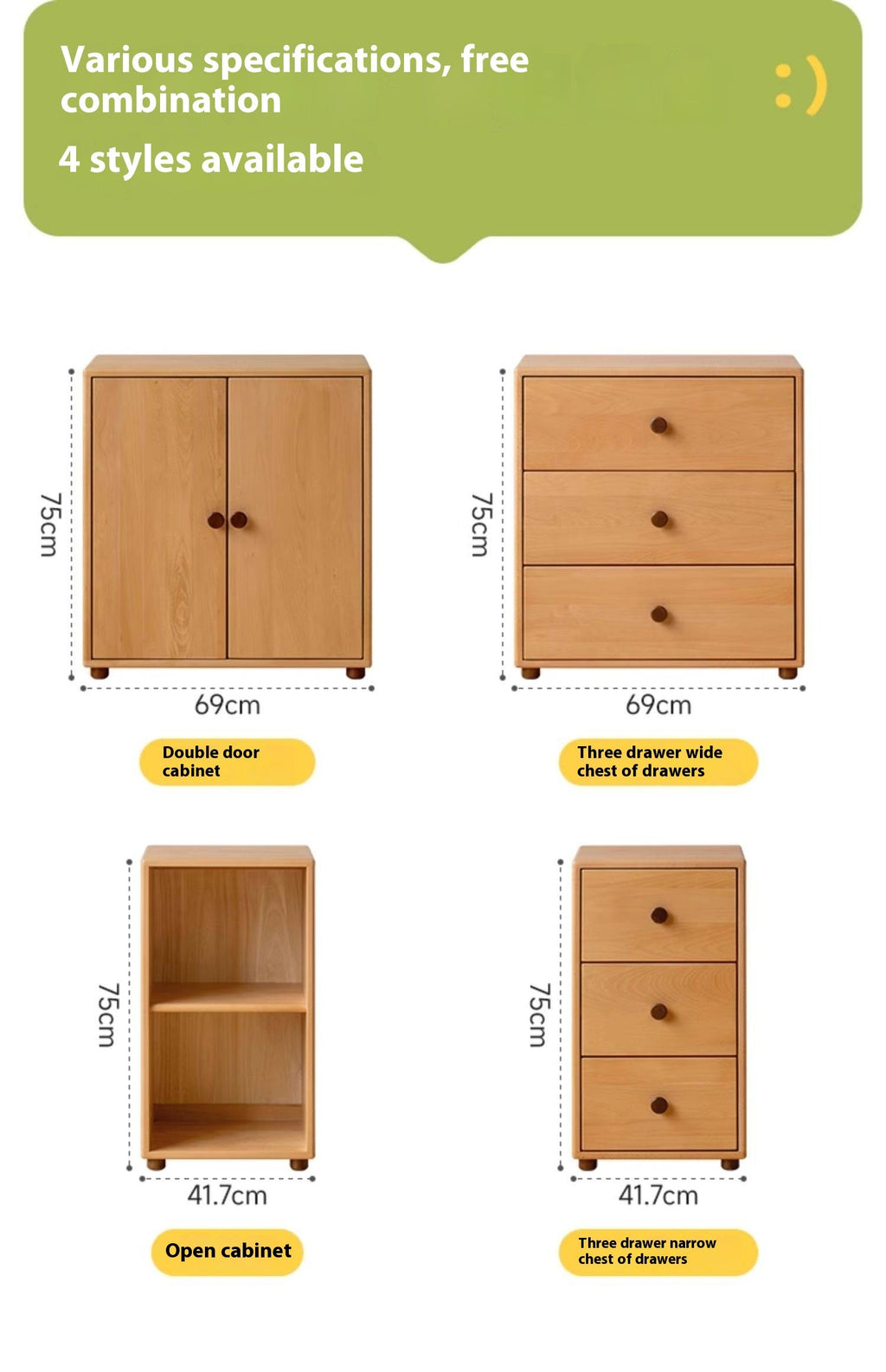 Beech Solid Wood Children's Bucket Cabinet