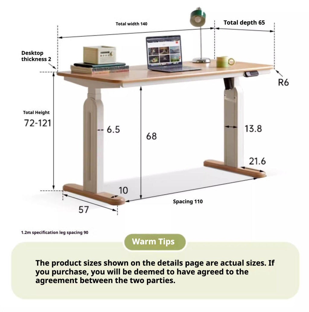 Beech Solid Wood Cream Style Study Electric Lift Desk