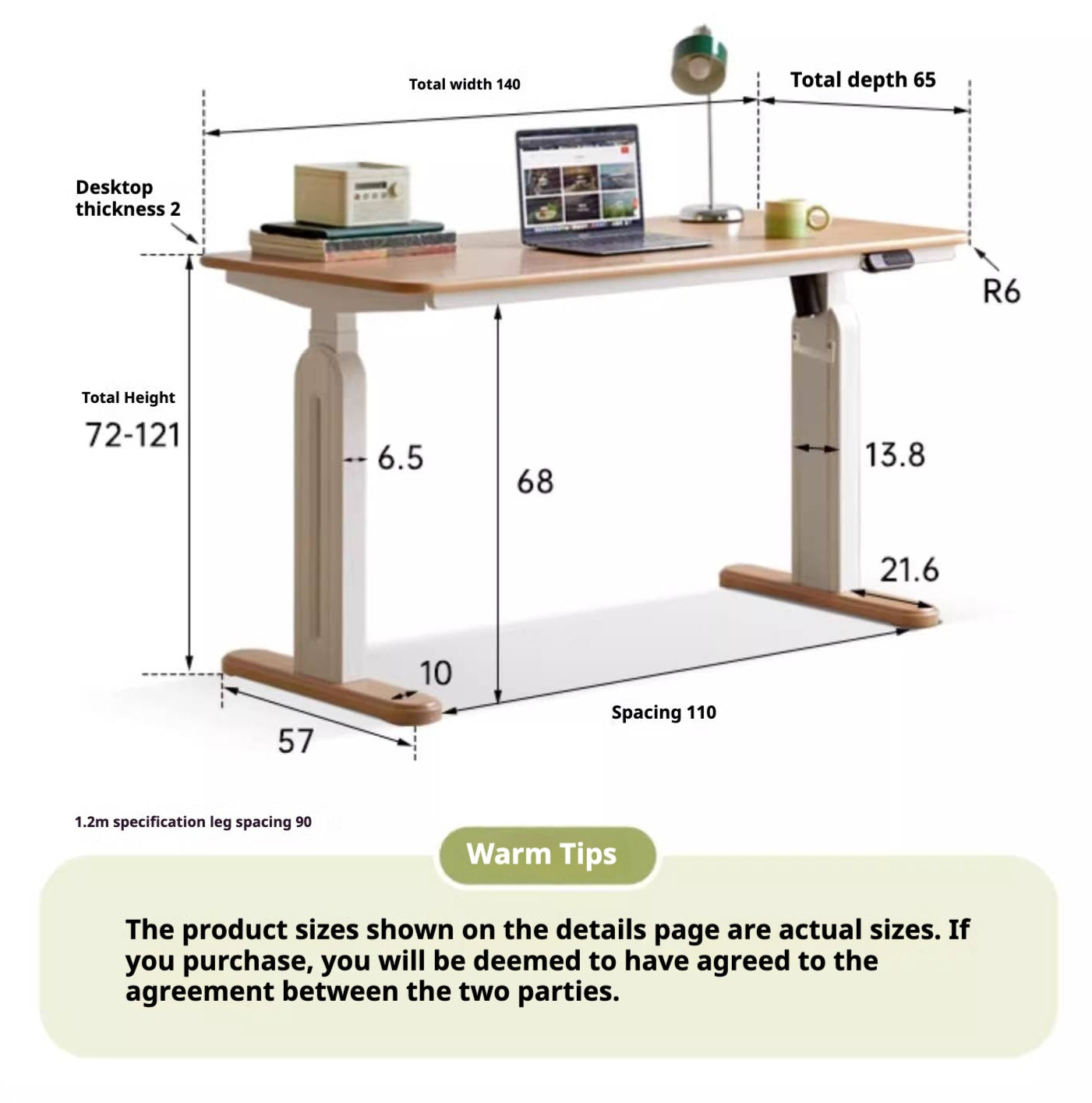 Beech Solid Wood Cream Style Study Electric Lift Desk