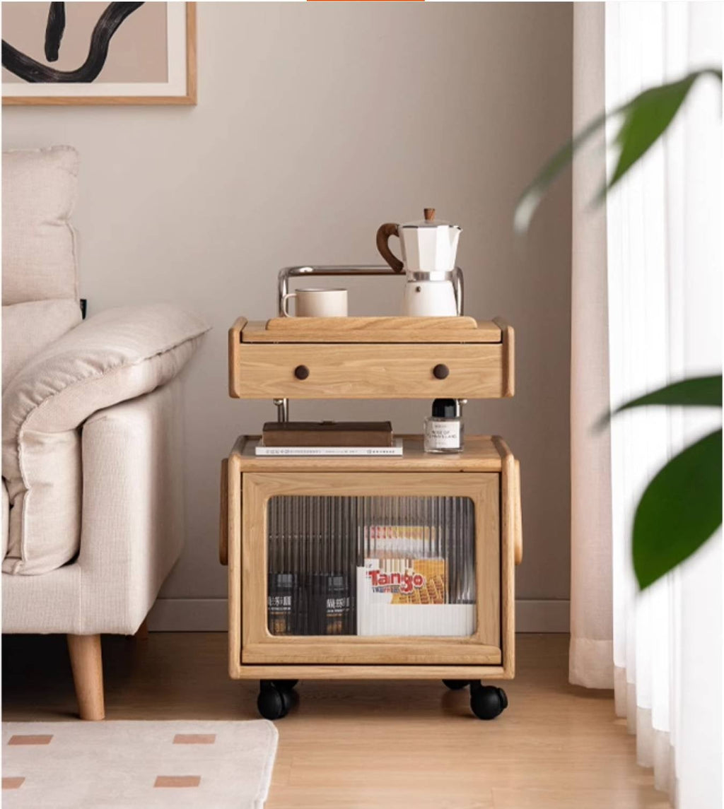 Ash Solid Wood Modern Style Mobile Side Table