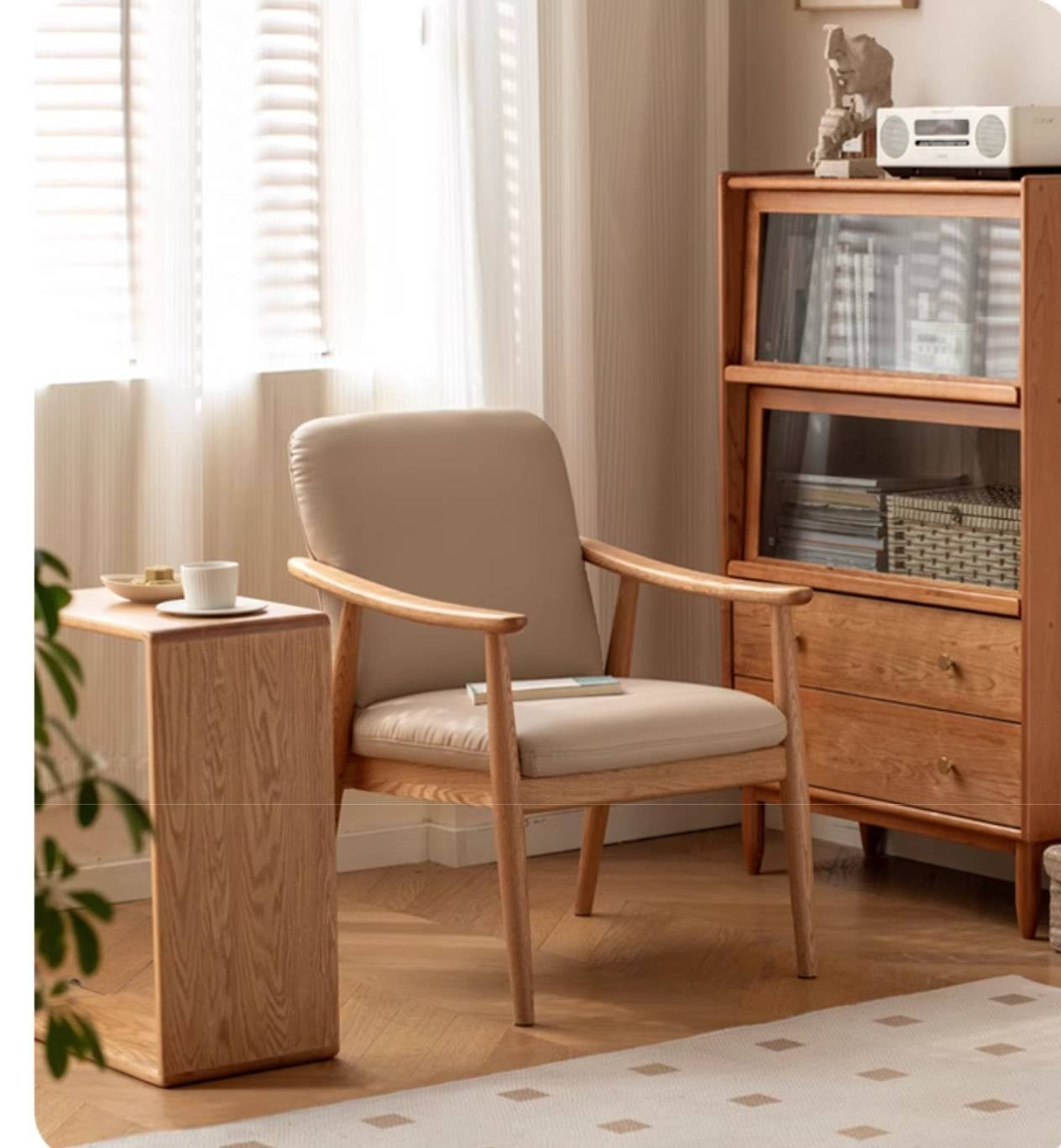Oak Solid Wood Modern Minimalist Style Leisure Armchair