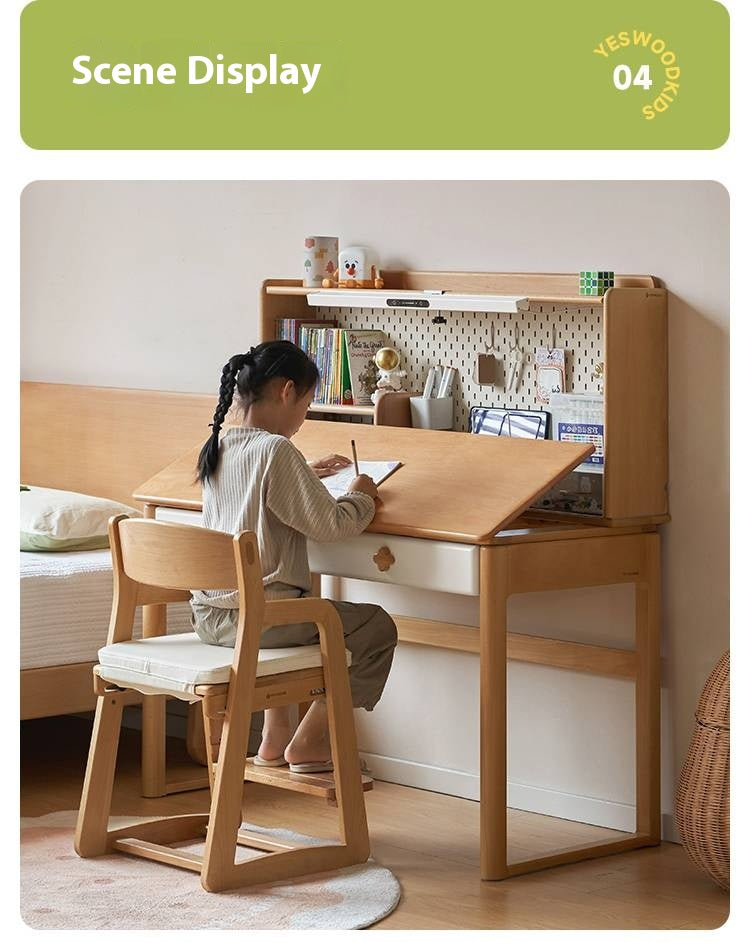 Beech Solid Wood Kids Learning Desk with Eye Protection Lamp