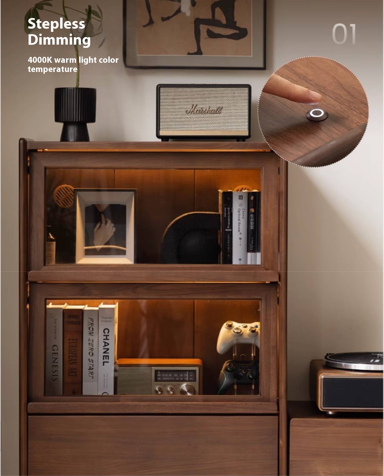 Black Walnut Solid Wood Modern Style Side Cabinet