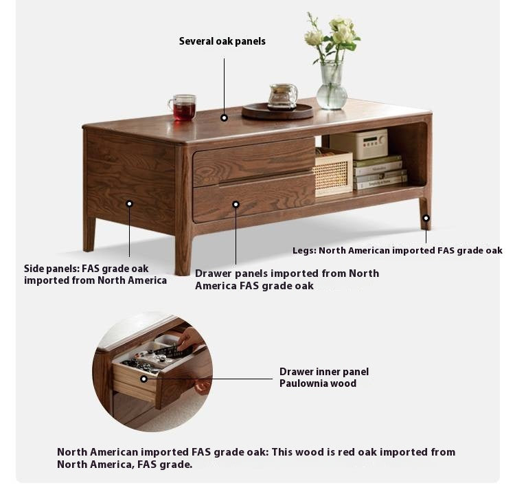 Solid Rubberwood, Oak Solid Wood Nordic Coffee Table