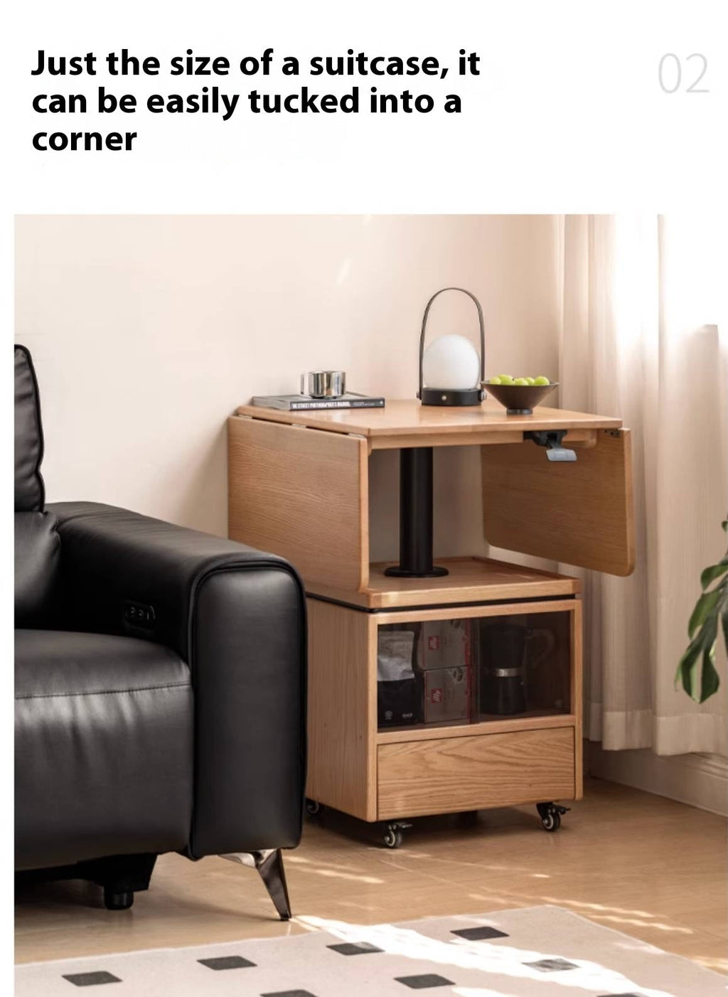 Oak Solid Wood Modern Style Lifting Mobile Coffee Table