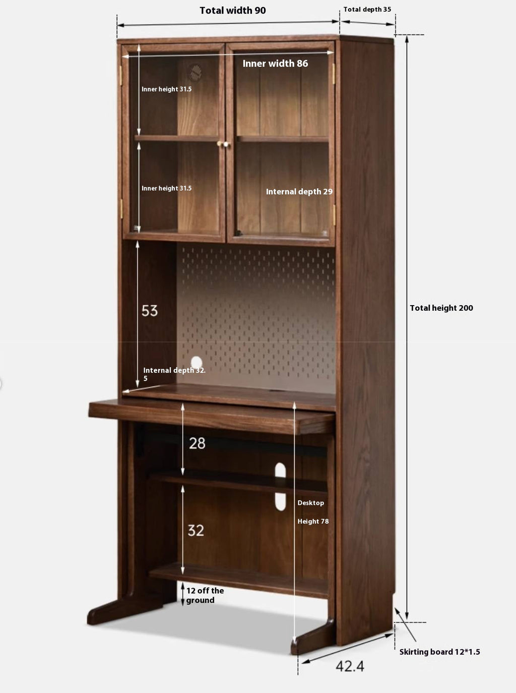 Oak, Black Walnut Solid Wood Office Desk With Integrated Bookshelf