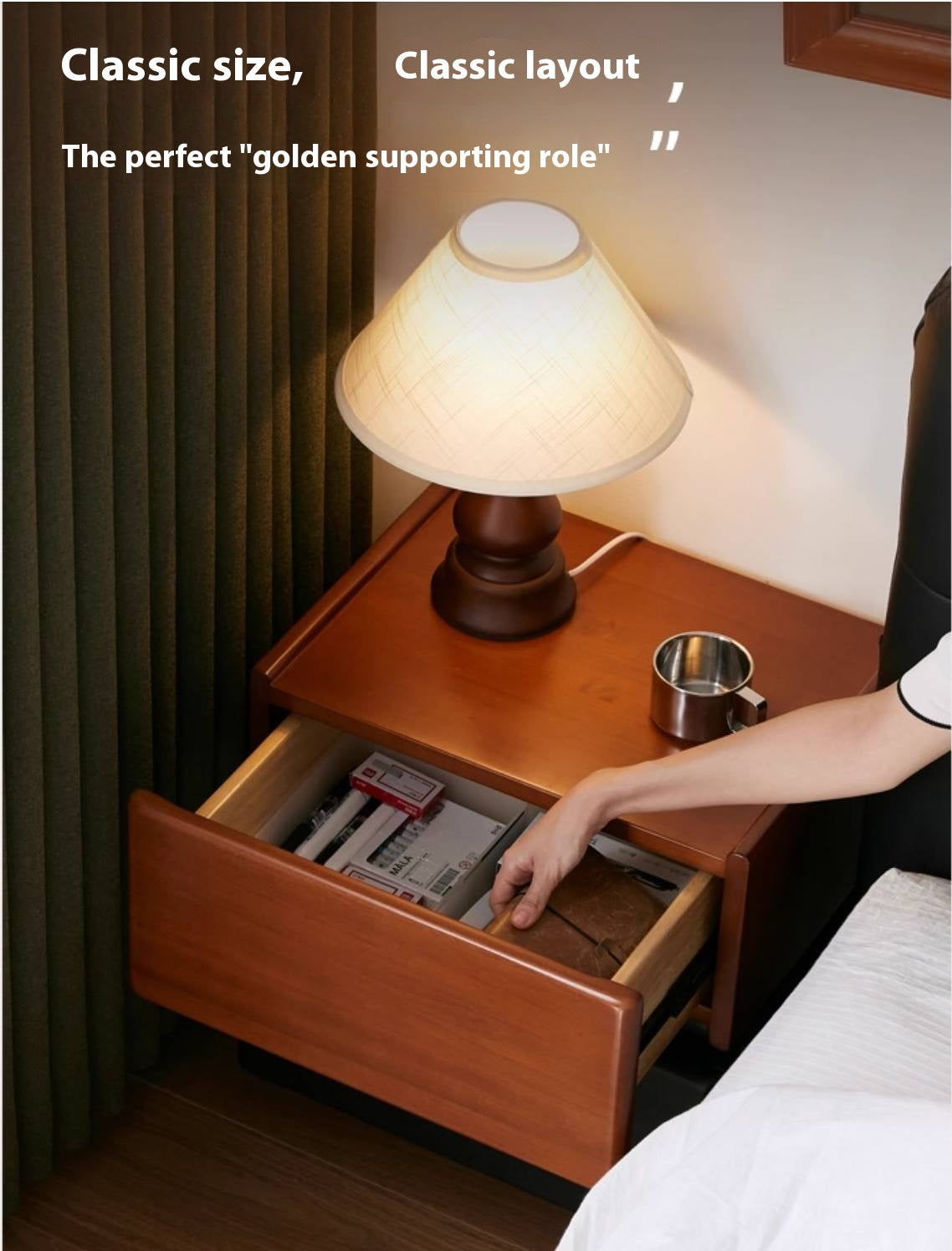 Oak, Ash Solid Wood Retro Style Nightstand