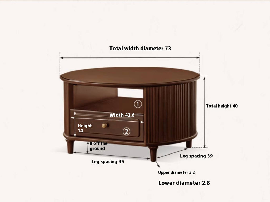Poplar Solid Wood American Retro Style Round Coffee Table