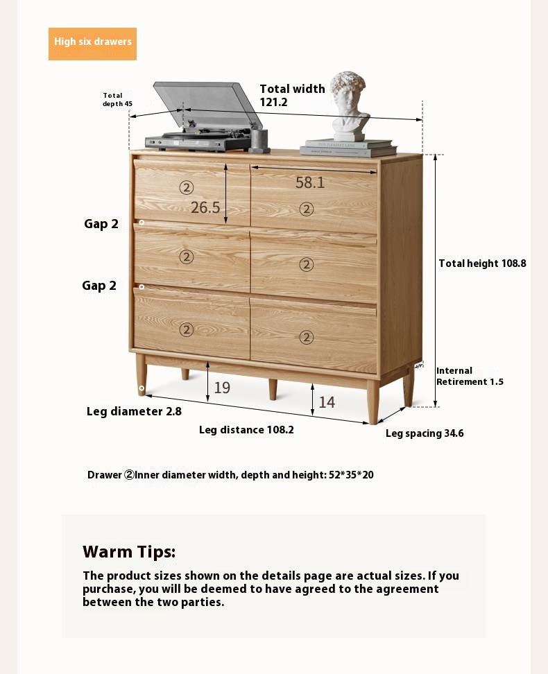 Ash Solid Wood Log Style Six Drawers Cabinet