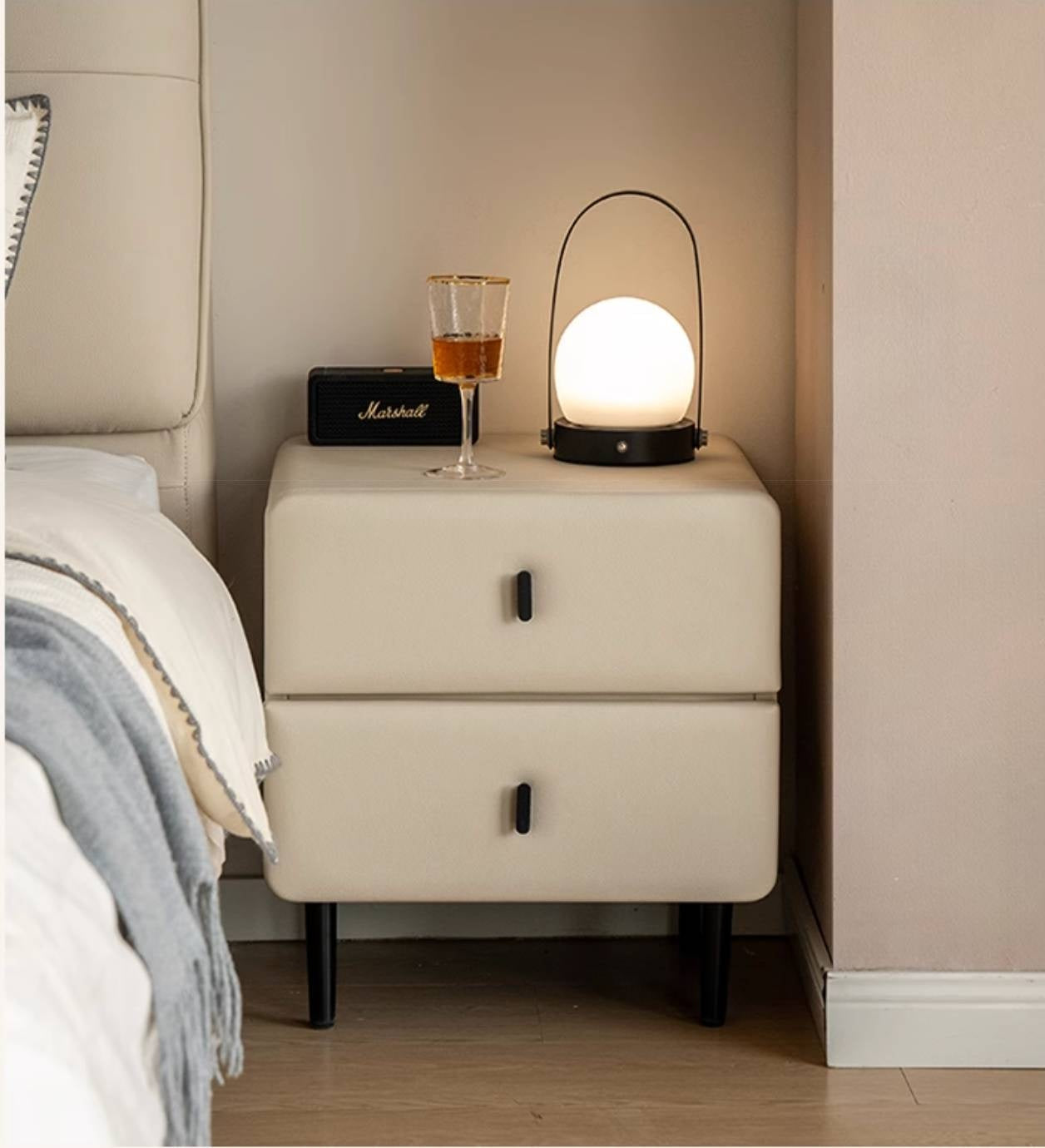 Fabric Cream Style Soft Nightstand