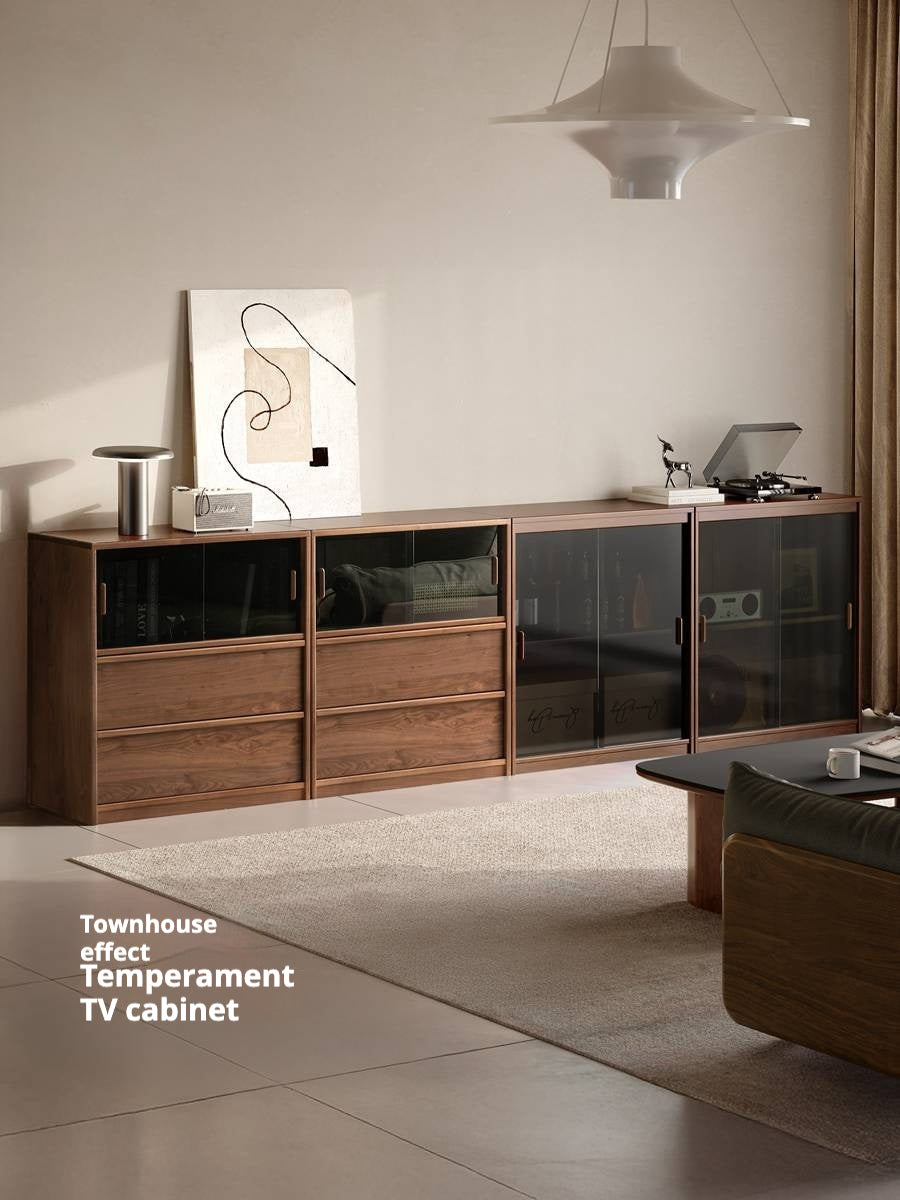 Black Walnut Solid Wood Light Luxury Style Bookcase Combination