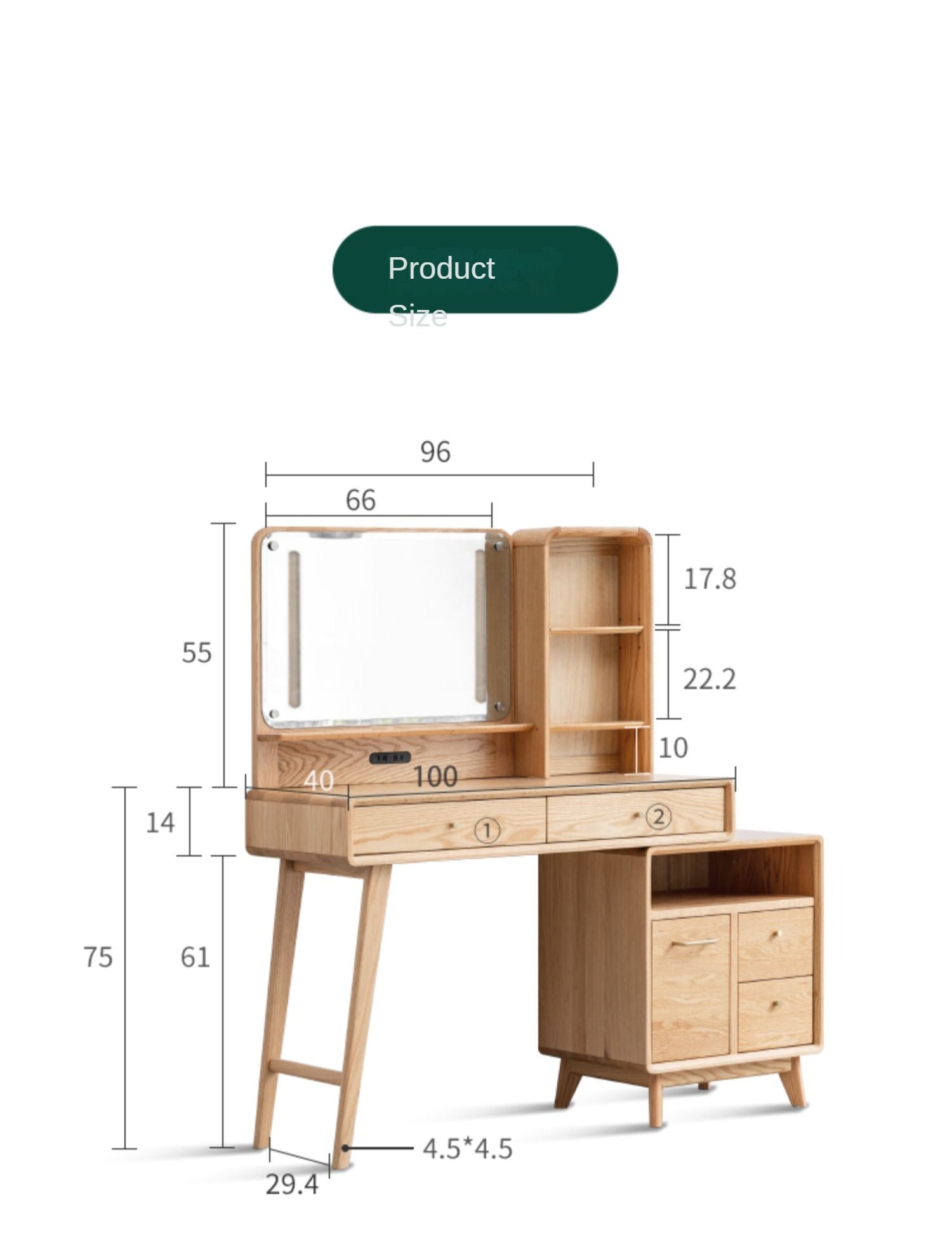 Oak solid wood Dressing Table Telescopic -USA