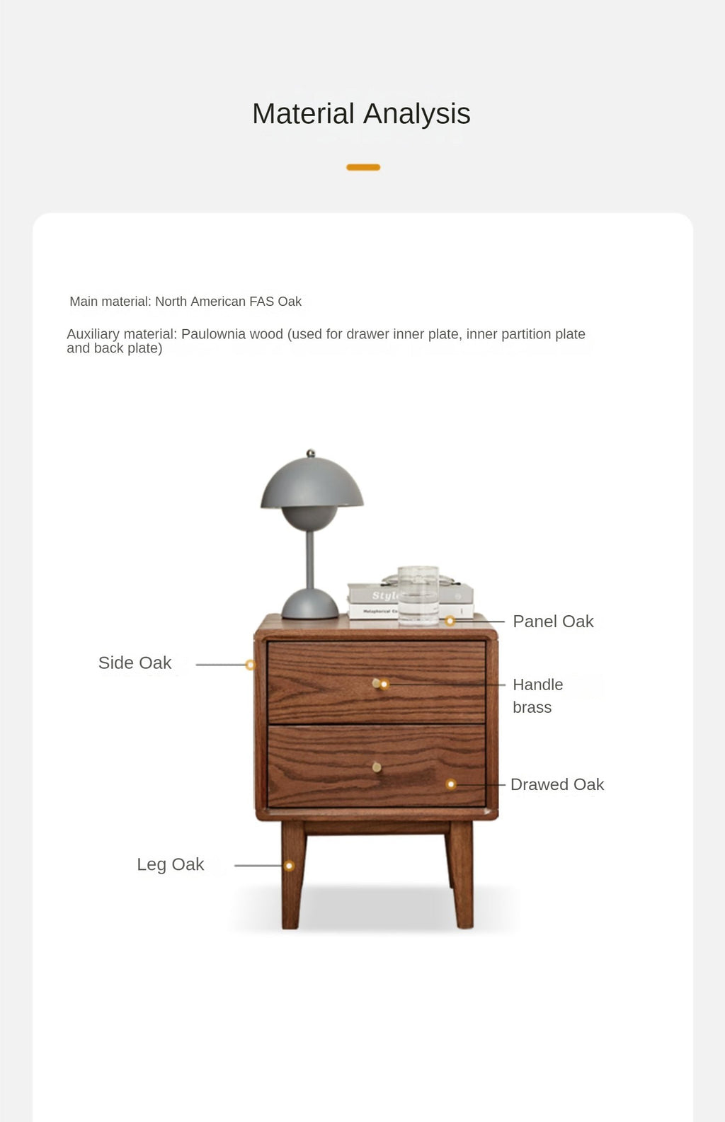Oak Solid Wood walnut color Nightstand