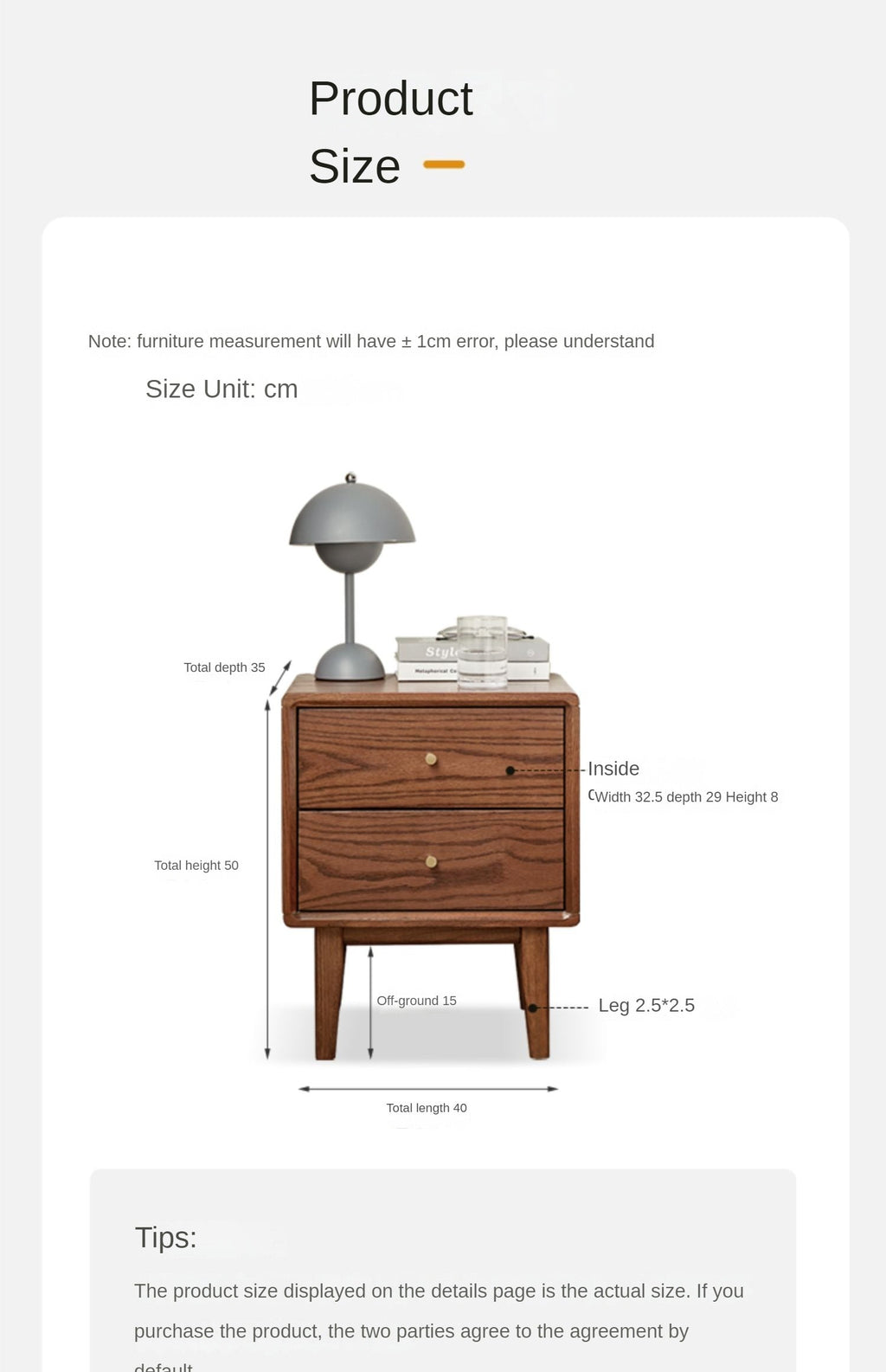Oak Solid Wood walnut color Nightstand