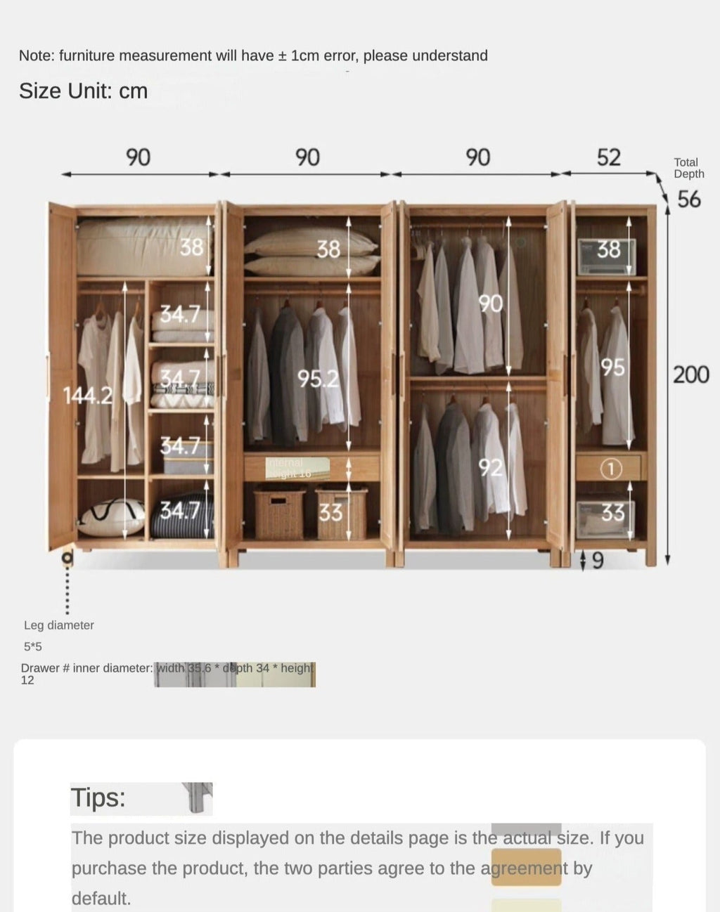 Oak solid wood combined Wardrobe.