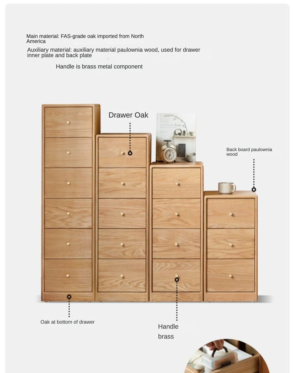 Oak Solid Wood Side Cabinet, Multi-Functional Storage-USA