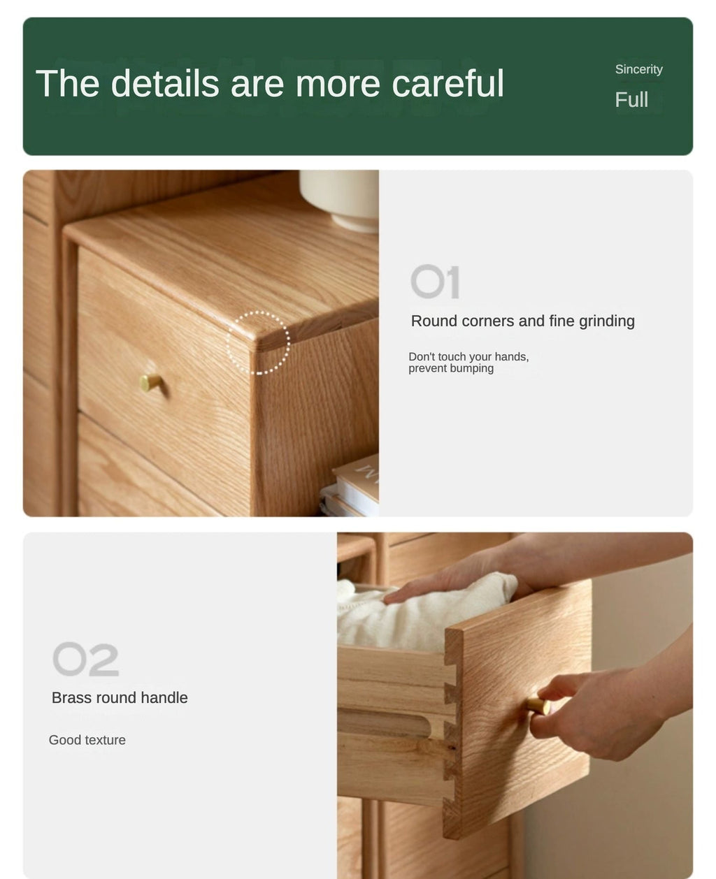 Oak Solid Wood Side Cabinet, Multi-Functional Storage-USA