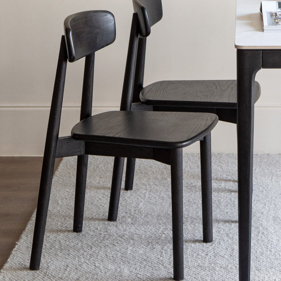 4 Pcs Oak Solid Wood Black Chair