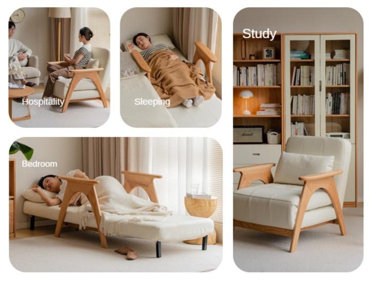 Oak, Beech Solid Wood Folding Dual-Purpose Sofa Chair.