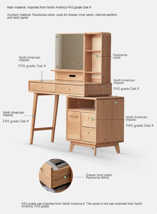 Oak solid wood Dressing Table Telescopic -USA