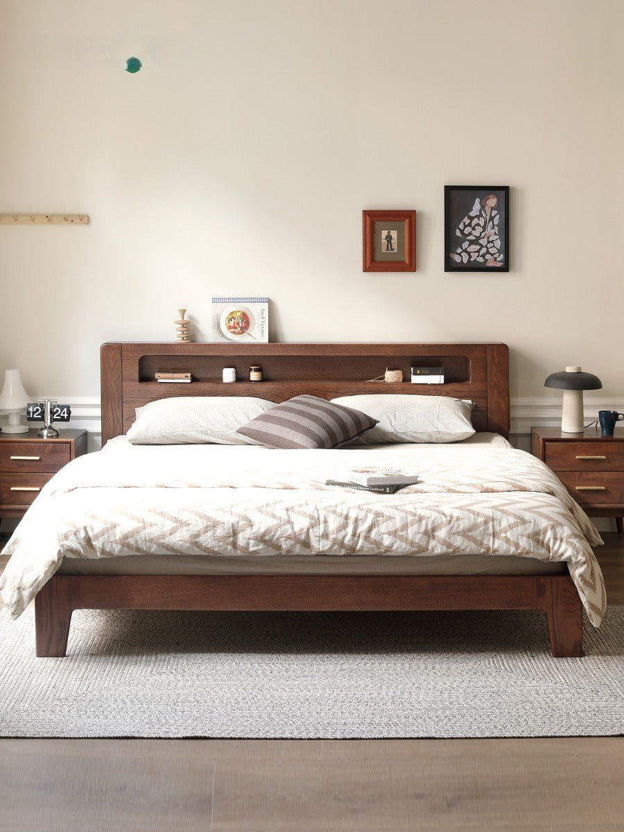 Oak solid wood bed with light walnut-color-USA
