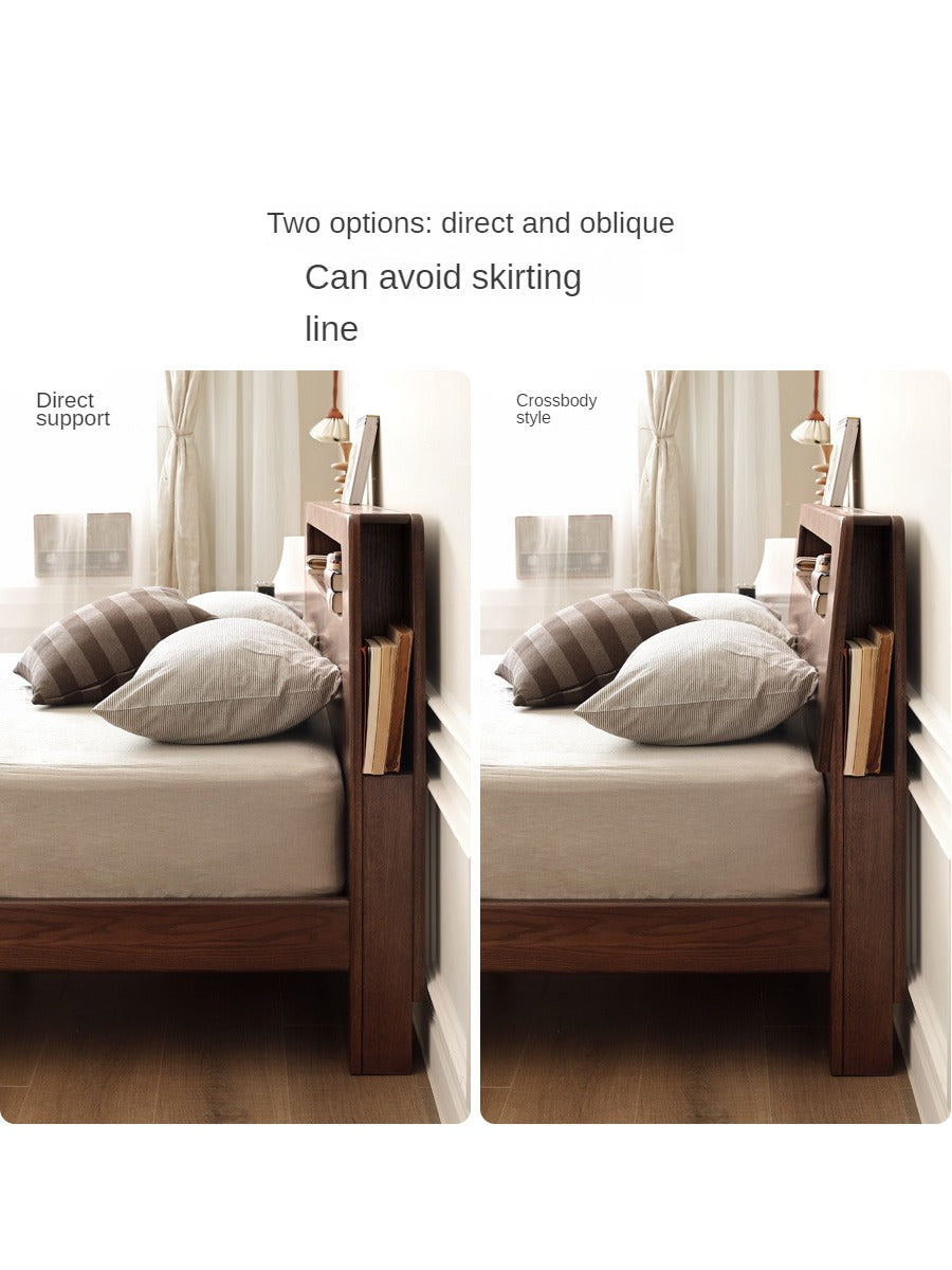 Oak solid wood bed with light walnut-color-USA