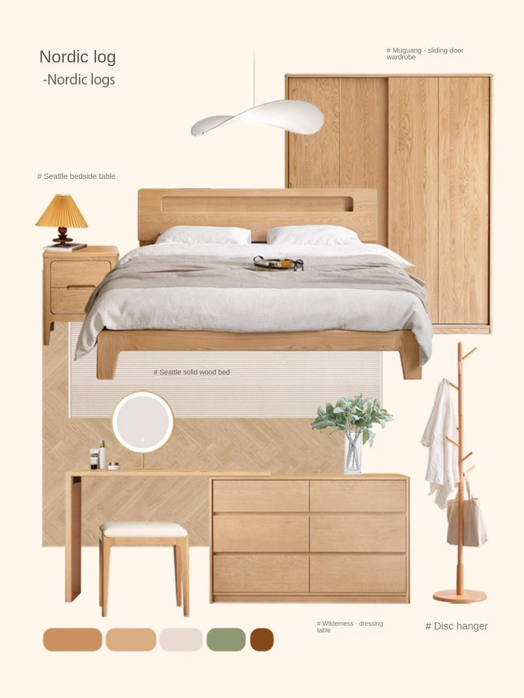 Oak solid wood bed with light and bookshelf