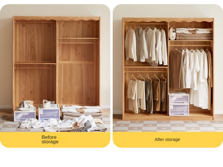 Solid Rubberwood Dustproof Layered Wardrobe