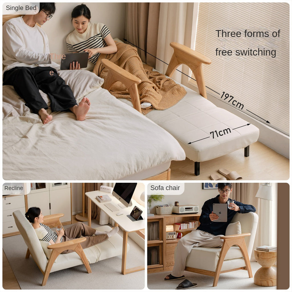 Oak, Beech Solid Wood Folding Dual-Purpose Sofa Chair.