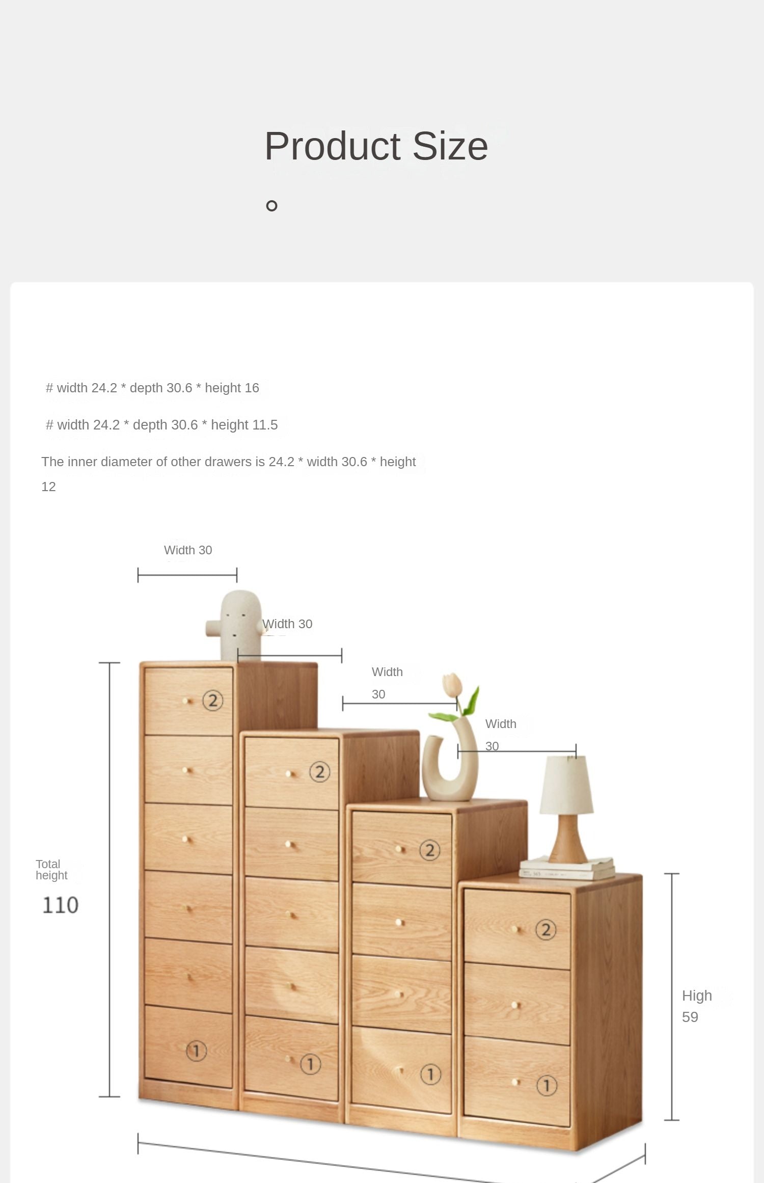 Oak Solid Wood Side Cabinet, Multi-Functional Storage-USA